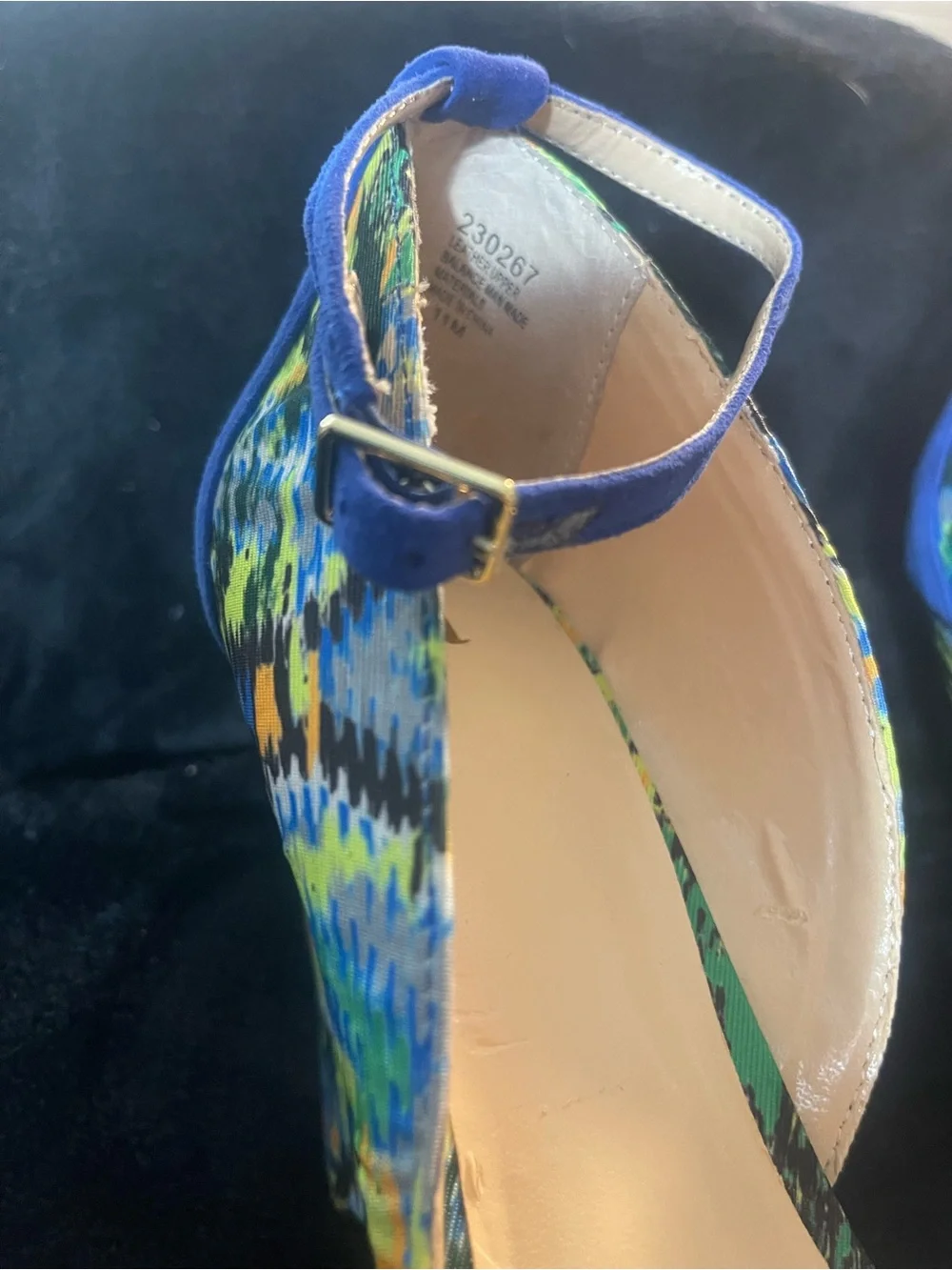 Blue Open-Toe Espadrille Heels with Multicolor Accent